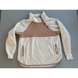 Abercrombie Fitch Sweater Womans Large Cream Sherpa Fleece 1/4 Snap Quilted
